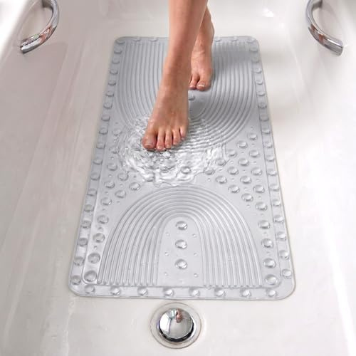 edihome, Alfombra Bañera Antideslizante, 90x41,5 cm, Alfombrilla Ducha, Burbujas con Ventosa sin BPA, Antibacterial, Resistente al Moho, Lavable a Máquina (Transparente, 90 x 41,5 cm)