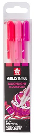 SAKURA Gelly Roll Moonlight - 3-Colour Set Sweets - Fluorescent Gel Pens - Pink, Vermillion, Rose - Bright & Vivid Ink