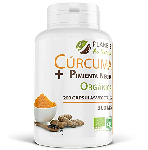 Cúrcuma + Pimienta Negra Orgánica - 300 mg - Curcumina - 200 cápsulas vegetales