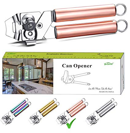 Berglander Abrelatas, abridor de latas con mango de oro rosa de acero inoxidable, abridor de latas con mango de oro rosa de titainium, abrelatas manual de borde liso, resistente (oro rosa)