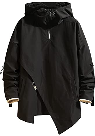 GURUNVANI Veste à capuche pour homme avec fermeture éclair, Anorak à capuche en patchwork, Large