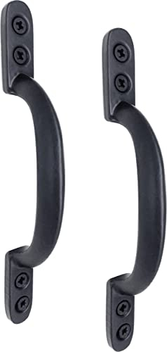 IRONTITE 2 Pack D Handle 150mm (6) Black, Hotbed Pull Handle for Wooden Gates, Doors, Sheds - Cast Iron Suitable for Gates and Doors