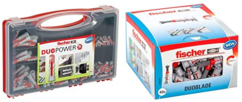fischer RED-BOX DUOPOWER, Sortimentbox mit 280 DUOPOWER Dübeln, vorsortiertes Dübel-Set für zahlreiche Baustoffe und Befestigungen & DUOBLADE, selbstbohrender Gipskartondübel, 40 Stück