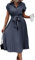 ASOMI Sommerkleid Damen Hemdkleid Kurzarm: Elegant Kurzarm Strandkleid Büro Wickelkleid Mode Tasche Hemdblusenkleid Lässig Blusenkleid Midikleid Knopf Plisseekleid V-Ausschnitt Gürtel B-Graublau S