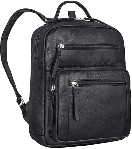 STILORD 'Wilma' Eleganter Rucksack Frauen Klein Leder Rucksackhandtasche Damen Lederrucksack DIN A5 Vintage Daypack Cityrucksack Echtleder, Farbe:schwarz