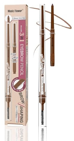 Music Flower Eyebrow Pencil - 3 in 1 Eyebrow Pen, Ultra fine Brow Pen w/Eyebrow Brush & Trimmer, Long lasting Eye Makeup Gifts for Women, Light Brown