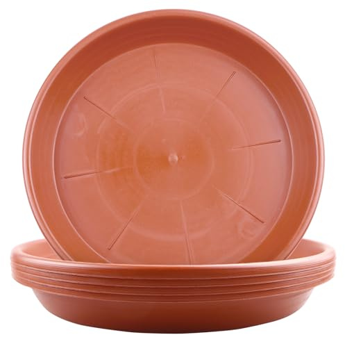 LIKOSO 5 Pack Plants Saucers, Plastic Plant Pot Saucers, ​Flower Pot Drip Trays for Indoor and Outdoor Plants(Brick Red,22 CM)