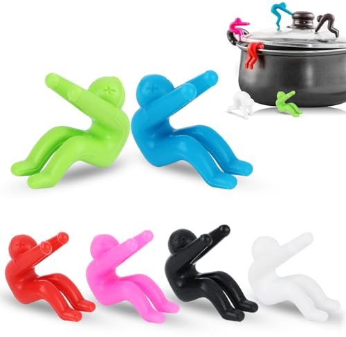 Topfdeckel Heber Silikon, 6 Stück Überlaufstopper Schutz, Topfdeckelheber Kochlöffelhalter, Silikon Löffelablage Küche Spritzschutz Topfdeckelhalter, Hitzebeständig Deckelhalter Halten