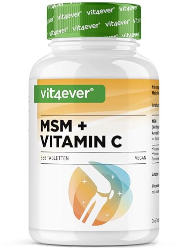 vit4ever MSM 2000 mg - 365 Tabletten - Mit natürlichem Vitamin C aus Acerola - Ohne Zusätze - 6 Monate Vorrat - Hochdosiert - Laborgeprüft - Vegan
