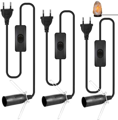 3 portalampada E14 con interruttore, 230 V, 60 W, attacco per lampada di sale con cavo di alimentazione da 1,8 m, anello a vite, spina europea, base per lampada, camera da letto, soggiorno, cameretta