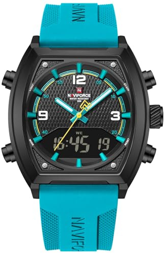 NAVIFORCE Orologi da uomo alla moda,Orologio da polso impermeabile multifunzionale a doppio display,Orologio da regalo per gli uomini, Nero + Bianco + P. Blu, Orologi sportivi da uomo