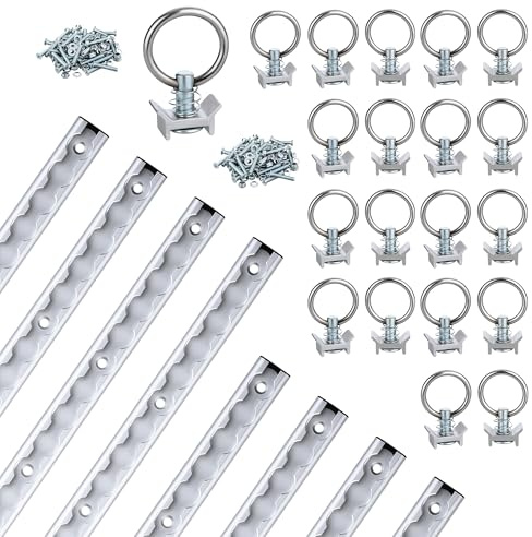 Kit de rail d'avion 8 x 1 m + 20 vis de fixation simples et vis de fixation - En aluminium anodisé - Rail d'arrimage avec embouts et raccords - Pour remorque, camping-car, voiture, camion