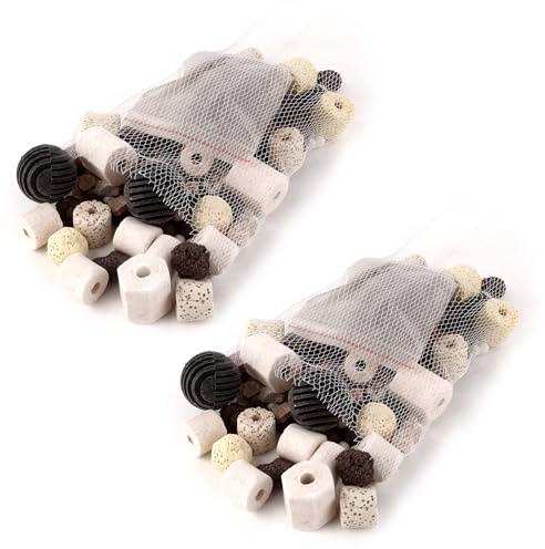 YAYODS 2 Stück Aquarium-Filtermedien - Keramikringe Biologischer Filter für Aquarien - Aquarium Filtermaterial für Aquarium, Teich, Wasserfallbrunnen (12-in-1, 840g)