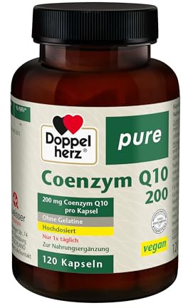 Doppelherz pure Coenzym Q10 200 mg pro Kapsel - Hochdosiert und nur einmal täglich - Pflanzliche Kapselhülle - vegan - 120 Kapseln