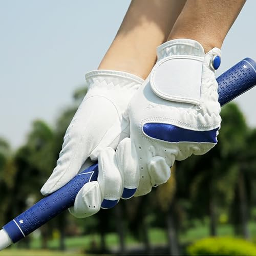 IPENNY 1 paio di guanti da golf professionali per bambini, resistenti all'usura, traspiranti, in microfieber, regolabili, per tutte le stagioni, guanti da golf, presa perfetta per età 7-14 anni (blu,