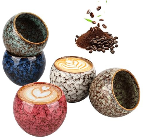 Trendecor Juego de 5 tazas de espresso, 150 ml, tazas de café, tazas de té, tazas de, de cerámica esmaltada a la llama, de pared gruesa, capuchino, tazas para espresso, moca, té Macchiato