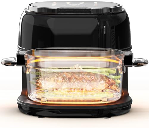 KAITOL Freidora de aire caliente 5 L, cesta de freír de cristal, pantalla táctil LED digital, 9 menús, 1-60 min, ventana visible, Max Crisp, Asado, Bake, apto para lavavajillas