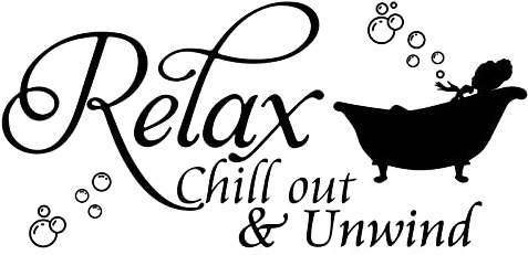 SUPERDANT Relax Chill Out & Unwind Wall Stickers Bathtub Bubbles Wall Decal Black Lettering Sticker for Walls Vinyl Art for Walls Bathroom Bathtubs Transfer Sticker Decoration 34x58cm
