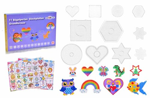 11 plaques pour perles à repasser Midi 5 mm avec feuilles de modèles dans une boîte cadeau... (11 plaques enfichables)