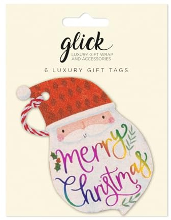 Glick Christmas Gift Tags, Rainbow Claus, Pack of 6, Multi-Coloured, Fully Recyclable