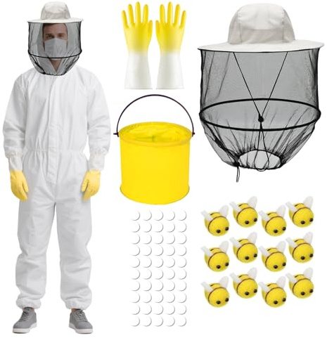 PANMAY Biodlarkostym för kvinnor män biodlardräkt bikostym skyddsoverall myggskyddshatt vikbar hink handskar med lim för karneval cosplay (XXXL)