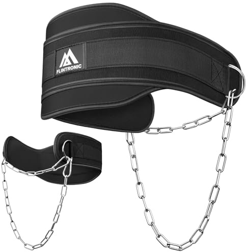flintronic Ceinture Lestée Musculation, Ceinture de Levage avec Chaine 2 Mousquetons, Jusqu'à 220lbs de Charge, Accessoire Musculation Ajustable pour Powerlifting, Squat, Tractions, Bodybuilding