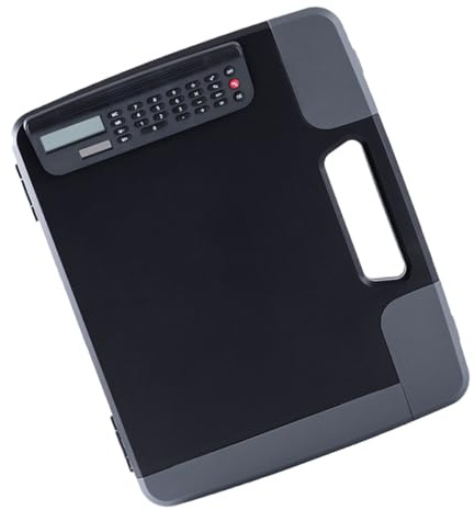 OSOLADY Scatola Portadocumenti A4 con Calcolatrice Custodia per Appunti e Organizer di Archiviazione File Multifunzionale in Plastica Nera per Ufficio Lavoro e Viaggi di Studio