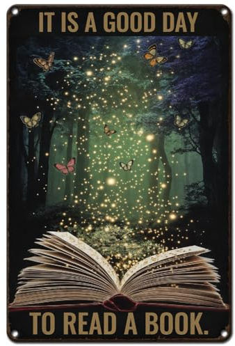 Hobbspring Lectura Mariposa Metal Cartel Brillante Pared Letrero Arte Biblioteca Jardín Exterior Clubs Librería Bosque Misterioso Decoración de Pared Pintura Un Libro Leer 20 x 30 cm 1 Pieza