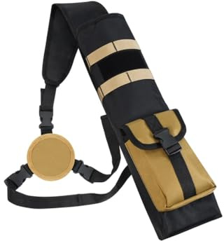 AHOSOUTLY Adjustable Lightweight Archery Back Quiver - 24-30 Arrow Capacity with Molle System & Large Storage Pocket, Three-Point Harness for Bow Hunting and Target Practice(Khaki)