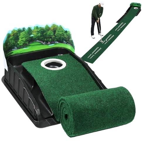Alfombrilla de putting para interiores, ayuda de entrenamiento en interiores y exteriores, alfombrilla de putting con pista de retorno automático de pelota para entusiastas del golf, mini juegos