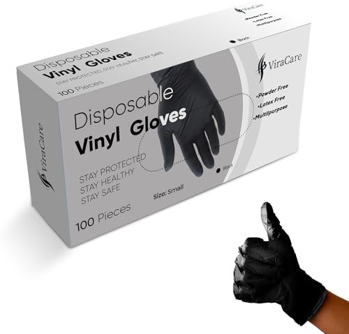 100 x Black Disposable Gloves | Vinyl Gloves Disposable | Latex free Gloves | Powder Free Gloves | Black Gloves Disposable | Strong And Non-Sterile | (1 Pack of 100, Small)