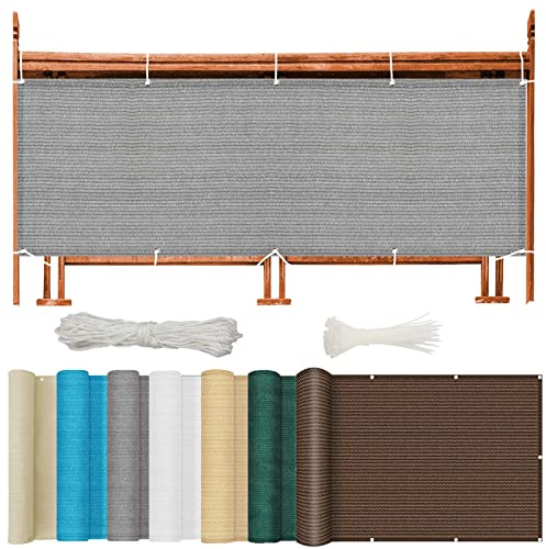 Balkon-skydd 140 x 550 cm 95 % integritet, vindbeständigt, balkongskydd med öljetter buntband och sladd för räcke, utomhus, trädgård, skydda grå