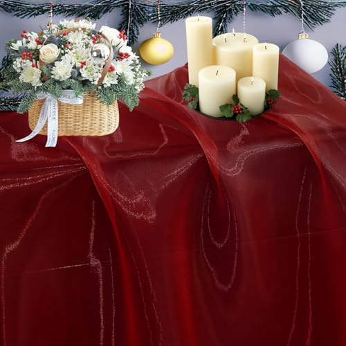 VDS Maroon Organza Fabric, 5 Yards Continuous, 45” Wide, Wedding Party Decoration Iridescent Crystal Sheer Shiny Organza Tulle Bridal Dress DIY Crafts Costume Sewing Backdrop Arch Cloth