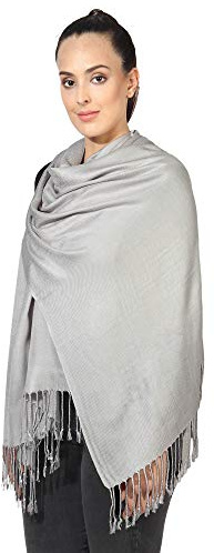 World of Shawls Pashmina Style All Seasons Handcrafted Wrap Shawl Stole Scarf (Light Silver)