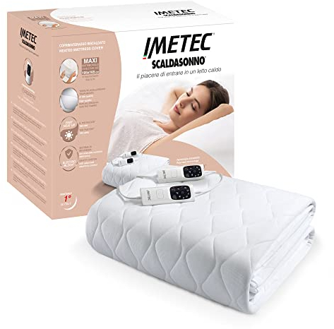 Imetec Scaldasonno Adapto Maxi, Doppelbett-Spannwärmeunterbett, 195x165 cm, geringer Verbrauch, schnelle Erwärmung, individuelle Temperatur, hypoallergenes gestepptes Gewebe, Doppelsteuerung, 6 Temp.