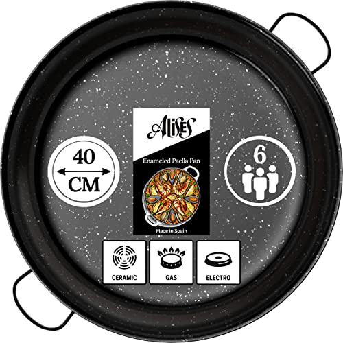 Alises - Anti-Rust Steel Paella Pan 40 cm-Enamelled Carbon Steel Pan (Naturally Non-Stick) - Paella Pan Regular 40cm