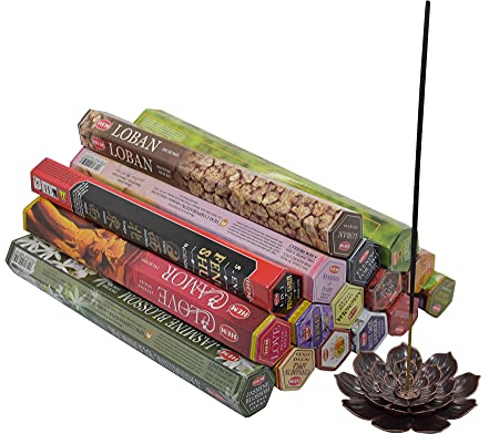 Spar-Set Räucherstäbchen Set – 300 Stäbchen (15 Sorten je 20 Stück) inkl. hochwertigem Messing Räucherstäbchenhalter – Intensive Düfte, Lange Brenndauer, ideal für Yoga, Meditation & Entspannung