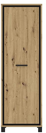 FORTE TRONDHEIM Schrank 65, Kleiderschrank klein Flurschrank schmal, Garderobenschrank Industrial Drehtürenschrank, Holz dekor: Artisan Eiche / Schwarz Eiche, 64 cm breit x 199 cm hoch x 41.5 cm tief