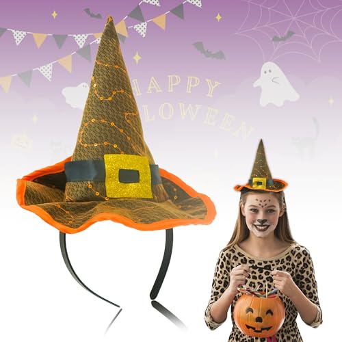 HOVUK Halloween Hat for Girls with Attached Headband| Sparkly Witches Hat with Buckle| Perfect Accessory for Girls Women Halloween Costume, Size: 26cm