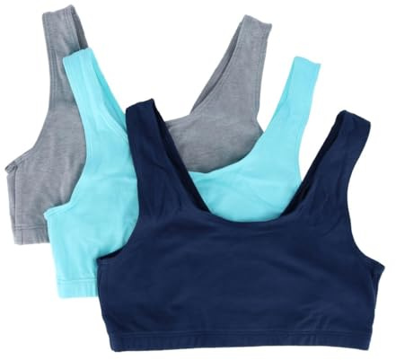 Hanes Bralette da Donna con Scollo Rotondo, Top Corto in Cotone, Confezione da 3, Blu Navy/Calcestruzzo Heather/Ultra Blue, L