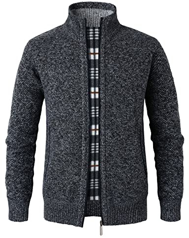 Btmpmcs Cárdigan de Punto para Hombre Casuales Chaqueta con Cremallera Suéter de Punto De Manga Larga Otoño Invierno Grueso y cálido Abrigo con Forro Polar Slim Fit Cálida