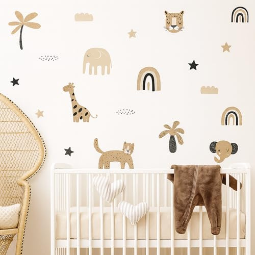 Boho-Safari-Tiere, Wandaufkleber, für Babyzimmer, Dekoration (Boho-Safari-Tiere)