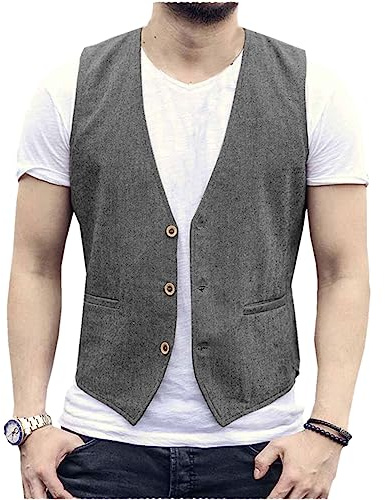 AeoTeokey Chaleco de lino de verano para hombre, chaleco informal, ajuste regular