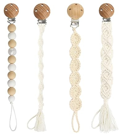 Schnullerkette Baumwolle 4 Stücke Schnullerband für Baby, Bpa-Frei Schnullerketten Clips Schnullerkette Junge, Schnullerkette für Neugeboren Baby Geschenk Junge Mädchen (Gelb)