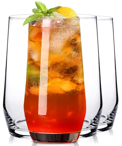 Ufrount Highball Glasses Set of 4,Tall Drinking Glasses 18oz,Clear Cocktail Glass Cup Water Glasses Mojito Glassware for Juice,Beverage,Restaurant