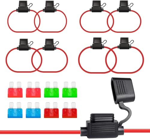 ALLECIN KFZ Sicherungshalter 10 12 14 16 AWG Draht Flachsicherungshalter Wasserdicht Inline 32 V Volt Sicherung Halter Fuse Holder mit 10A 15A 30A 40A Standard Flachsicherungen für Auto LKW (8 Stück)