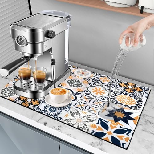Yeelan Kaffeemaschine Abtropfmatte, 60X40cm Schnelltrocknend Abtropfmatte Geschirr, Super Saugfähige Unterlage für Kaffeemaschine, Trockenmatte, Napfunterlage Hund Katzen, Kaffeevollautomat Unterlage
