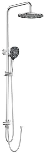 Regendusche Duschsystem ohne Thermostat und Armatur, YEAUPE PRO Duschsets mit Kopfbrausen(Φ250mm), Duschkopf mit 6 Strahlarten und Duschstange (längenverstellbar), Halterung und 1,60m Schlauch, Chrom