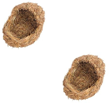 DOITOOL 2pcs Woven Hamster Nest Light Yellow Grass House for Animals Comfortable Indoor Shelter for Guinea Pigs and Cats