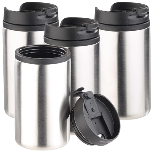 Rosenstein & Söhne Thermobecher to-Go: 4er-Set doppelwandige Edelstahl-Isolierbecher, hält warm & kalt, 280ml (Coffee to Go Tassen, Thermotassen mit Deckel, Getränkehalter)
